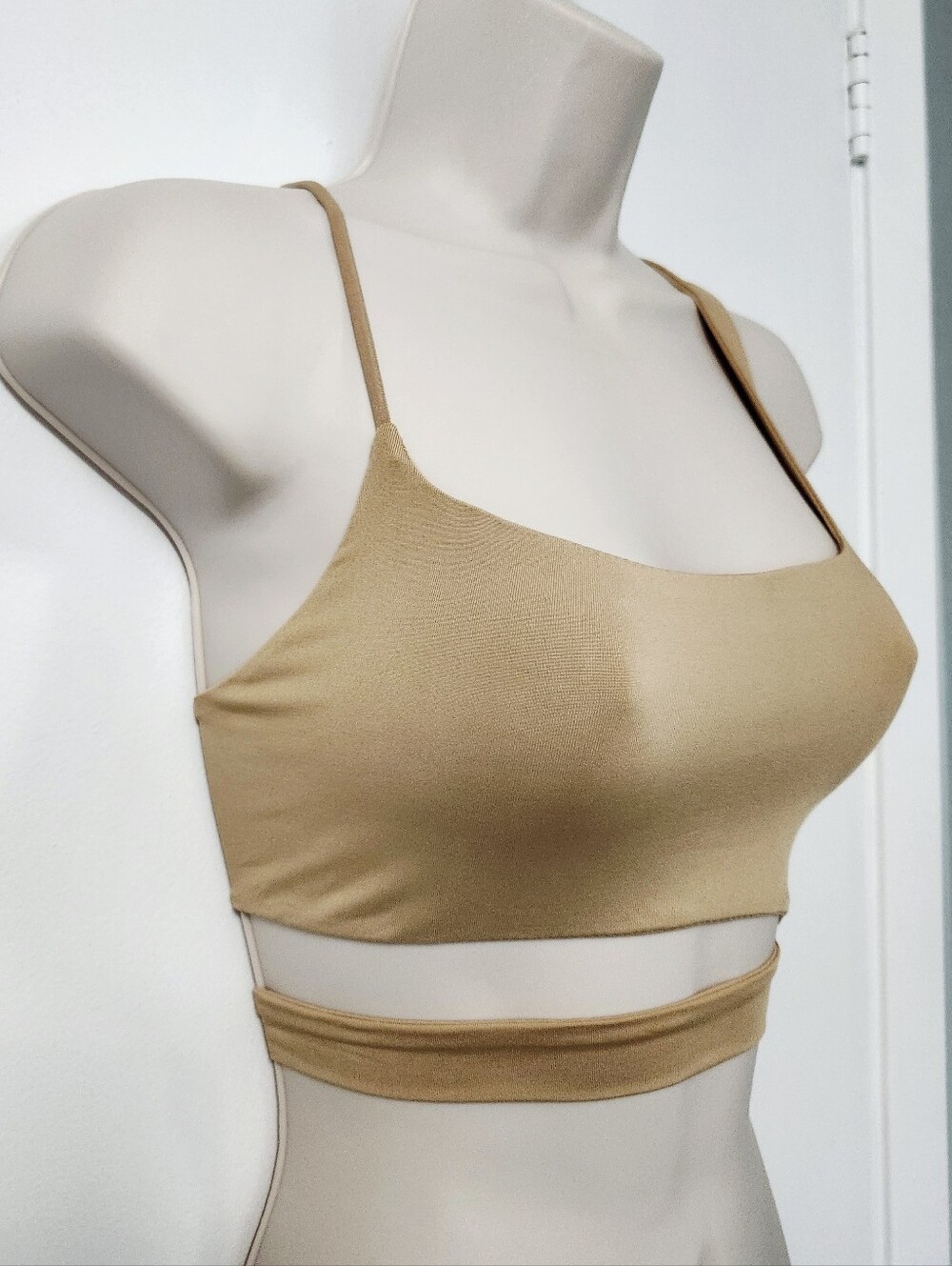 Asymmetrical Beige Crop Bralette Top size S - Picture 4 of 7